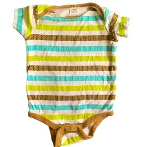 Baby Starters Blue Green White Striped Short Sleeve Onesie Size 9months